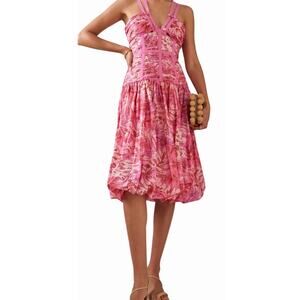 ULLA JOHNSON Kaia Dress 10 NEW Pink Floral Midi Corset Style Cottagecore Toile